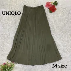 【UNIQLO】シフォンプリーツロングスカート【M】カーキ ウエストゴム 清楚