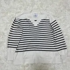 OPAQUE.CLIP ニット ボーダー柄 Vネック オーガニックコットン