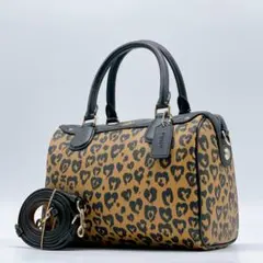 極美品 Coach 2wayバッグ レオパード ミニベネット ボストン e774