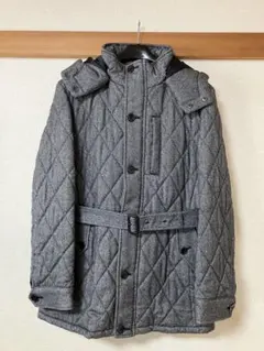 タケオキクチ グレー キルティング中綿ウールショートコート フードベルト取外し可