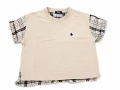 【POLO】チェック切替Tシャツ 100cm ベージュ おしゃれキッズ◎
