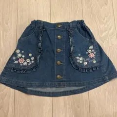 メゾピアノ デニムスカート フラワー刺繍