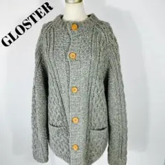 手編みケーブルニット カーディガン　グレー　Lサイズ