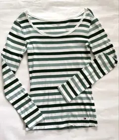 TOMMY HILFIGER 長袖ボーダーTシャツ SP グリーン×ホワイトのサムネイル
