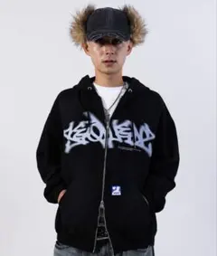 SEQUENZパーカー黒 M シークエンズ ジップアップ