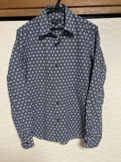 agnis b. 幾何学模様 ネイビーシャツ 36