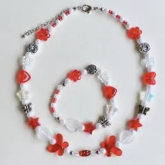 キッズアクセサリー　ネックレス　バタフライ　スター　赤　レッド　ハンドメイド