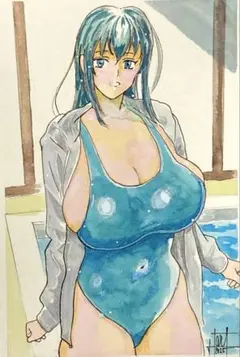 水着の女性 水彩画手描き原画