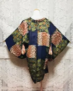 【アンティーク】長羽織　正絹　古布　羽織り紐付き　少々難あり　Ｂ110