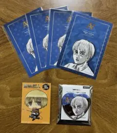 ★進撃の巨人　アルミン　ハート型缶バッジ　特典ブロマイド　ステッカー　アニーク
