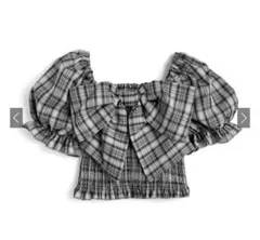 ビッグリボンチェック柄トップス[dk1475