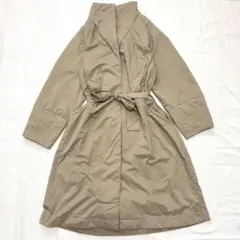 ベージュ ロングコート ベルト付 ナイロン 撥水 軽量 スタンドカラー M/Lのサムネイル