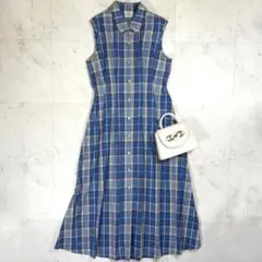 美品 人気 ローラアシュレイ チェック ボタンダウン シャツワンピース ロング