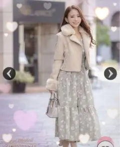 ♡ ミシェルマカロン ビジュー付き エコファー ライダース コート ベージュ ♡