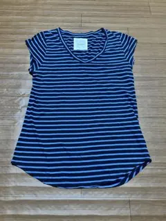 ボーダー Vネック Tシャツ ネイビー ブルーのサムネイル