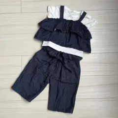 【美品】90cmデニム風ビスチェ&ワイドパンツユニクロTシャツ3点セット♡夏服