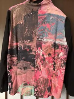 ゆったりレディース、アートプリント ハイネック長袖トップス