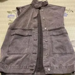 グレー デニムベスト 2ポケット