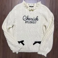 アイボリー編み込みセーター（リボン付き）