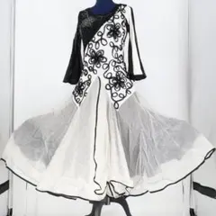 【社交ダンス衣装】ホワイト leirena ワンピース ドレス 白 ブラック 黒