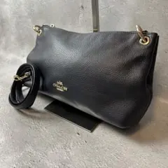 コーチ ショルダーバッグ ハーフムーン クロスボディ シボ革 ネイビー