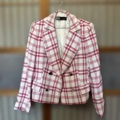 ZARA テーラードジャケット M ホワイト・ピンク