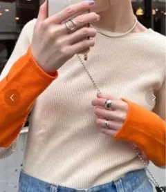 CIAOPANIC TYPY リブ編み長袖ニット ベージュ・オレンジ