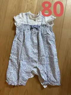 【美品】ミキハウス ホットビスケッツ 花柄 ロンパース 80 女の子 お出かけ着