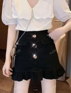 sheinフリルブラックミニスカート レディース