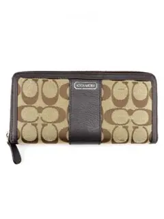 COACH シグネチャー柄 長財布 ベージュ／ブラウン