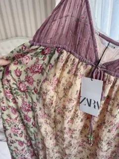 ZARA 花柄マキシドレス Vネック ノースリーブ