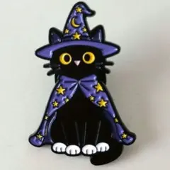 黒猫 魔女の帽子 ブローチ