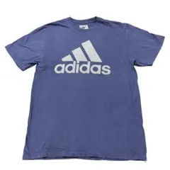 adidas プリントTシャツ　フロントロゴ　ネイビー　L 古着　8#b