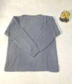 新品　ニット　L ゆったり　軽量　薄手　Vネック　ライトグレー　アクリル　春
