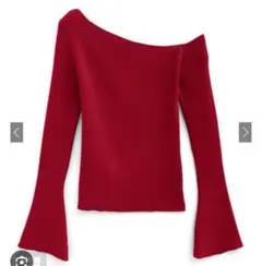 ワンショルダーフレアスリーブニットトップス [ru1102]　サイズ:S