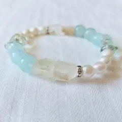 アクアマリン×アメジスト×パールの、天然石ブレスレット｜Snowmelt