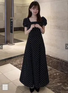 グレイル　ドット柄バルーンスリーブフレアワンピース　ru1163 ブラック