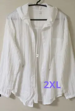 temu 　フード付き 　長袖パーカー　ホワイト　 2XL　レディース