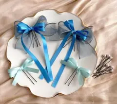 ヘアメリボン　イベント　リボンピン　推し活　髪飾り　推し色　ライブ　量産型　青