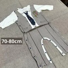 【赤ちゃん本舗】チェック柄ロンパース ネクタイデザイン 70-80cm