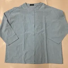 ポケット付きノーカラーシャツ　水色系、ブラック M〜Lサイズ