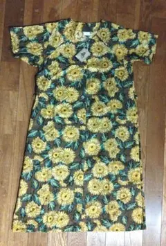ヴィンテージ vintage 古着 夏 麻混 向日葵柄 ひまわり ワンピース