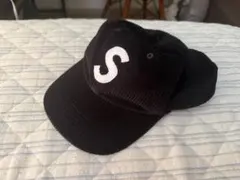 Supreme Sロゴ コーデュロイ キャップ ブラック