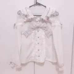 ストロベリー刺繍セーラーリブブラウス 長袖 リズリサ LIZLISA 水色