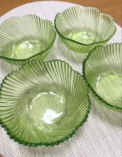 グリーン 波状リブデザイン ボウル 4個セットのサムネイル