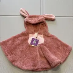 ウサギ耳付きポンチョ F70-80 ピンク