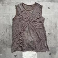 一点物 異素材切替 レースメッシュ ノースリーブトップス ボヘミアン バレエコア