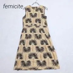 フェミシテ 総柄 ノースリーブ ワンピース L ベージュ 総柄 総柄 Aライン