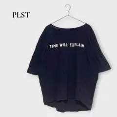 プラステ Tシャツ 半袖 ロゴプリント コットン100% ボートネック M 黒のサムネイル