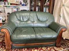 緑色 合成皮革2人掛けソファ　送料込